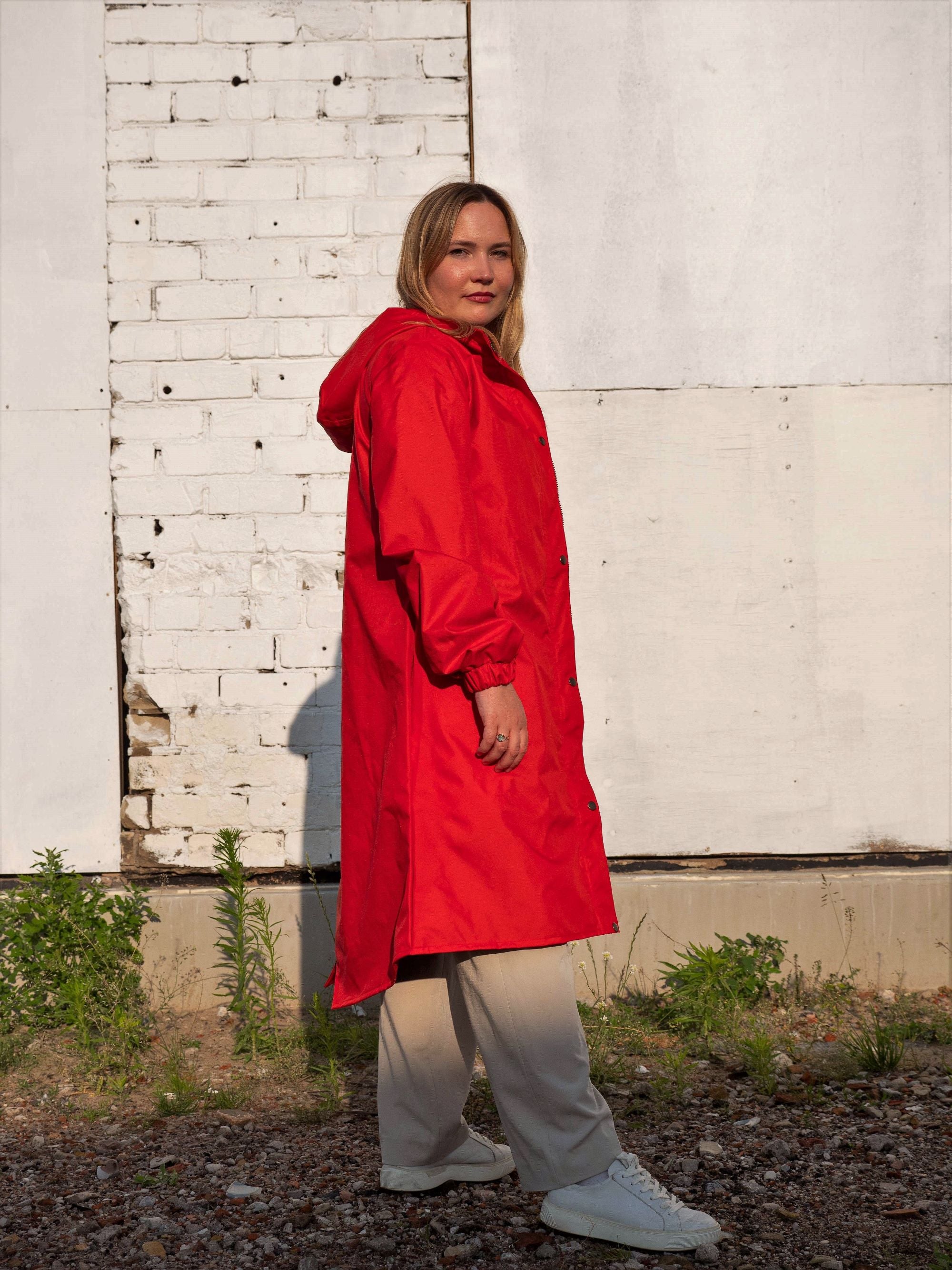 Red raincoat ladies on sale